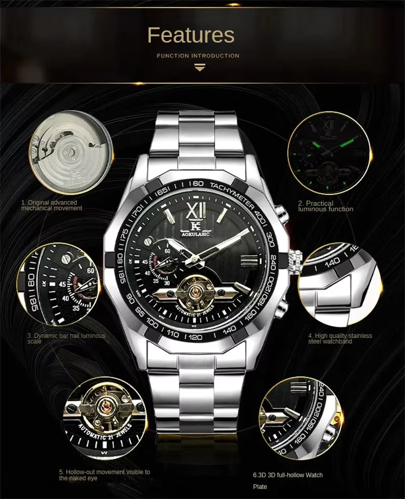 AOKULASIC Top Brand Men’s Mechanical Skeleton Luxury Watch